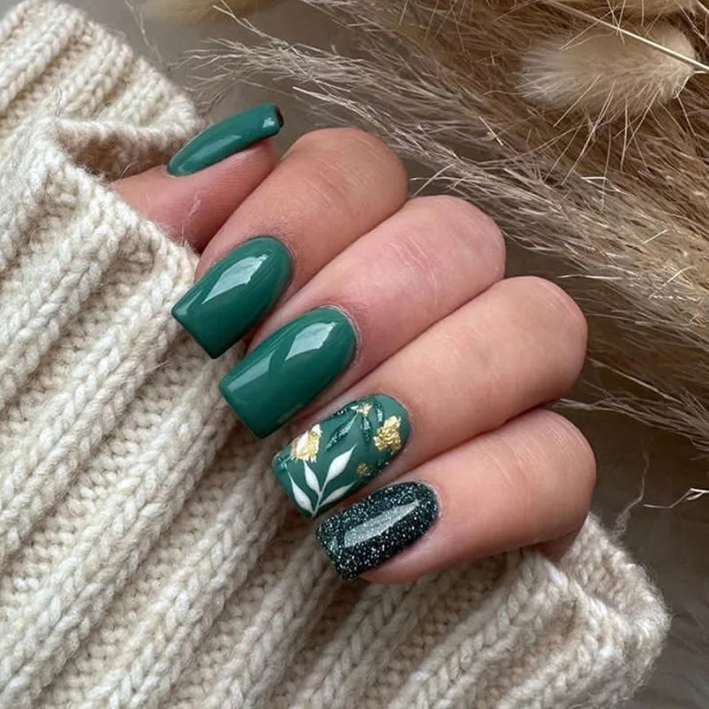 Obroi Close-up of a hand with green nail polish on a textured fabric background