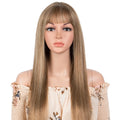 Blonde Long Straight Human Hair Wigs With Bangs For Women Hair Glueless