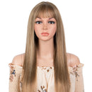 Blonde Long Straight Human Hair Wigs With Bangs For Women Hair Glueless