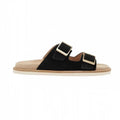 Mens Genuine Leather Slippers Summer Footwear Breathable Beach Shoes Buckle Nubuck Leather Slides