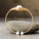 Handmade Natural Pearl Gold Plated Wire Wrap Cuff Bangle Bracelet Classic Woman Wedding Jewelry
