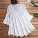 Women Top Solid Thin Casual Lace Hollow Out V Neck Summer Blouse