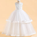 Girls Pink White Bridesmaid Dress For Wedding Lace Flower Appliques Ball Gown Girl Princess Elegant Birthday Party Costumes