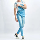 Men Simple Slim Jumpsuits Jeans Motorcycle Male Casual Stretch Biker Strap Denim Pants