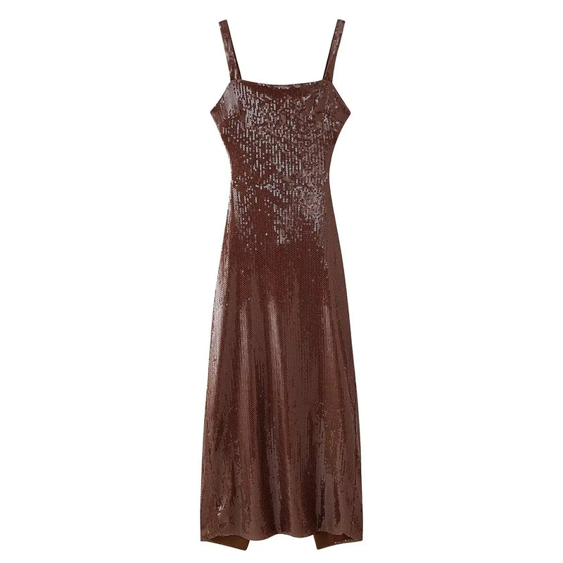 Obroi Brown sequin dress on a white background