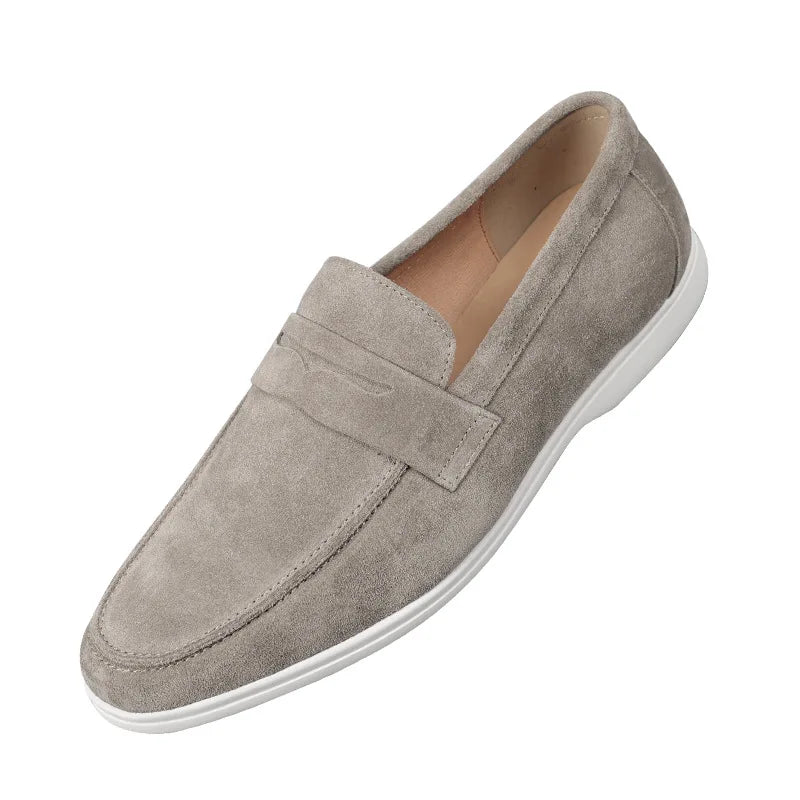 Loafers Spring and Autumn Suede Leather Flat Genuine Leather Men Walking Shoes Casual Shoes