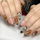 Almond False Nails Aurora Wave French Fake Nials Flower Starburst Bow Pearl Press on Nails DIY