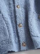 Knitted Solid Autumn Winter Cardigan Women's Buttoned Decorate Pockets Short Sweater
