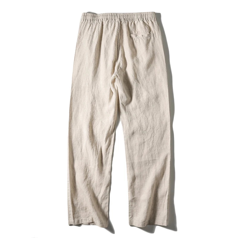 Linen Natural Pure Breathable Summer Pure Color Linen Slim Fit Men Loose Casual Pants