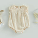 New Infant Toddler Newborn Baby Girls Sleeveless Crew Neck Pleated Lace Patchwork Romper Sunsuit Jumpsuit Casual Clothes