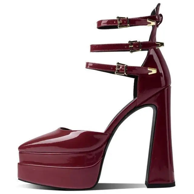 Summer Thick Heels High Heels Wrapped Sandals Women Pointed Belt Buckle Women Shoes