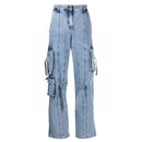 Women Denim Pants Spring Washed Multi Pocket Design Ladies Jeans Loose Casual Long Denim Trousers