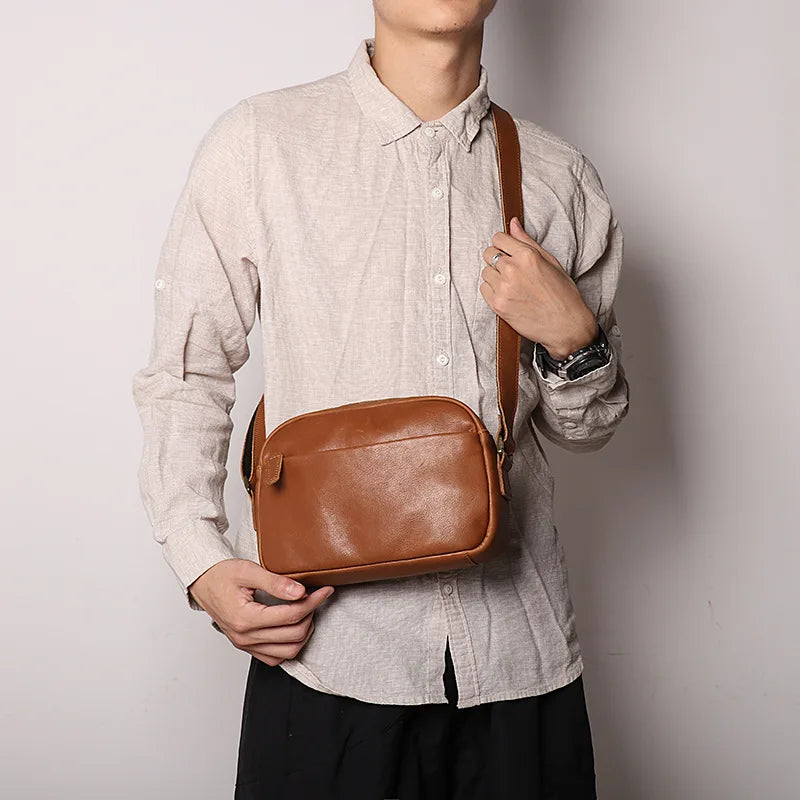 Leather men's bag men's literary small shoulder bag diagonal cross small square bag