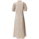 Designer spring Summer Women Stand Collar Puff Sleeve Splicing Split  Dresses