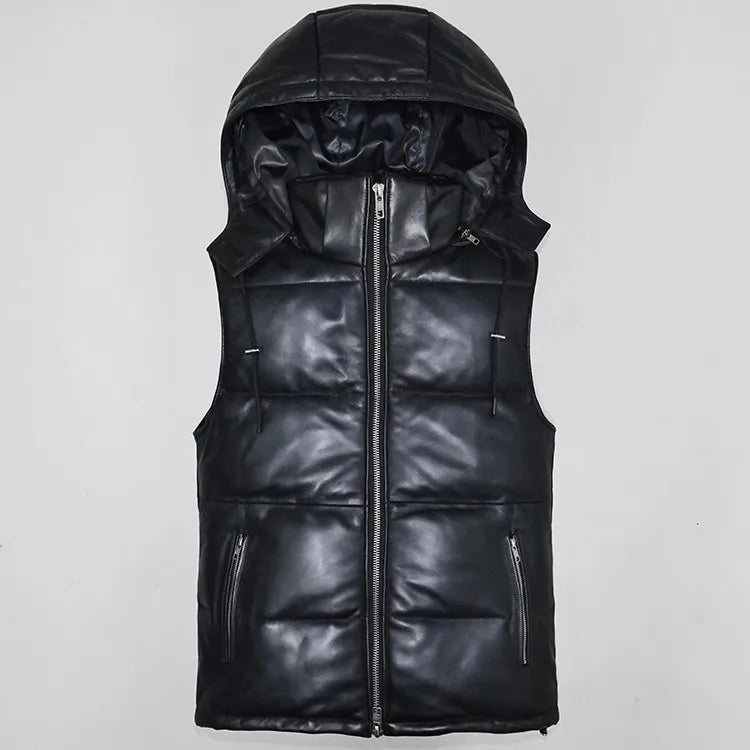 Warm Winter Leather Vest for Men – Soft Genuine Leather & Duck Down Insulation