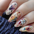 24PCS Classic Graffiti Flower Medium Almond Press on Nail