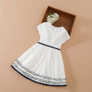 Baby Girls Dress Short Sleeve Princess Dress Summer Cotton Round Collar White Flower Dress Children Kids Wedding Clothing