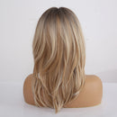 Long Blonde Wavy Wig with Bangs – Dark Roots, Layered Ombre Synthetic Wig for Women