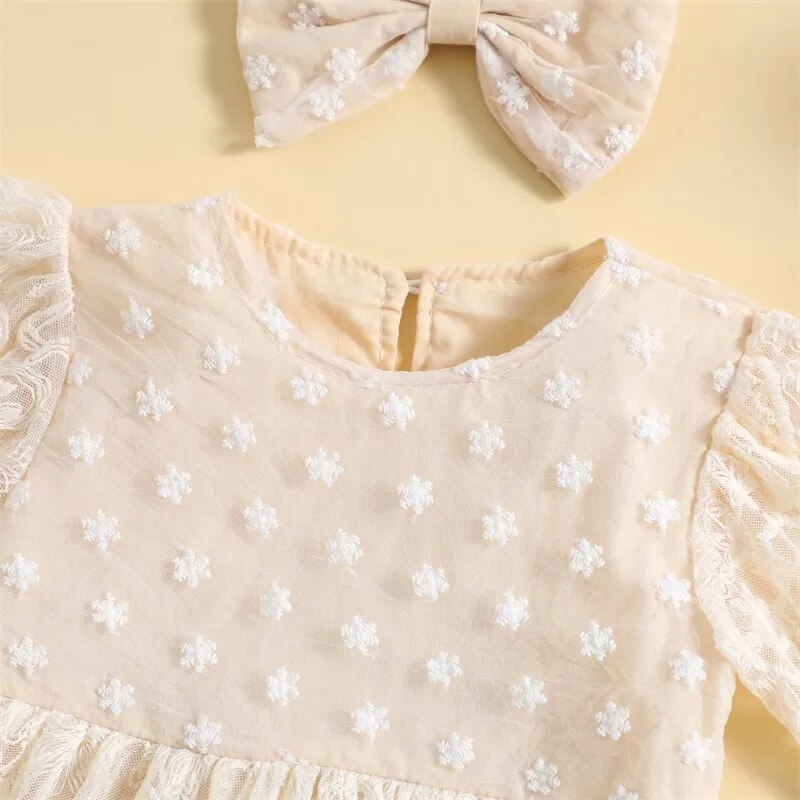 Newborn Baby Girls Summer Rompers Dress Princess Infant Girl Lace Embroidery Elegant Short Sleeve Jumpsuits Tulle Dress Headwear