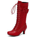 Autumn Boots for Women Knee High Boot Female Medium Heel Lace-up Party Shoes Ladies