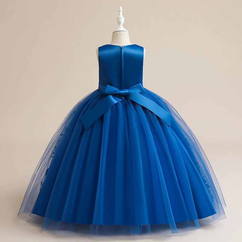 Teen Girl Formal Wedding Evening Dresses Tulle Flower Embroidery Kids Bridesmaid Dress For Girls Children