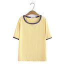 Basic T-Shirt Women Summer Contrast Big O-Neck Tees Short Sleeve Tops Oversized Curve Clothes
