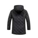 Black quilted jacket with a hood on a white background, Obroi