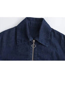 Autumn Female Solid Long Sleeve Denim Lapel Slit At Hem Midi Dress Streetwear Elegant Woman Zipper Long Dresses