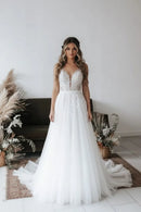 Women Wedding Dresses Appliques Tulle Court Train Bridal Gowns Formal Occasion