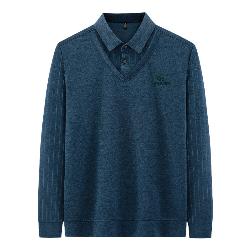 Spring Fall Men Retro Basic Polo Shirt Long Sleeve Solid Simple Casual Loose Tops