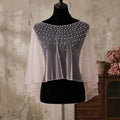 Pearl Beaded Tulle Bridal Cape Short Wedding Shawl Sheer Pink Bolero Cover Up For Wedding Dress