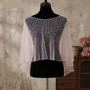 Pearl Beaded Tulle Bridal Cape Short Wedding Shawl Sheer Pink Bolero Cover Up For Wedding Dress
