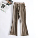 Leather Pants for Women High Waist Flared Pants Style Trousers Belt Black Pants Streetwear