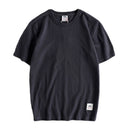 Summer Men Short Sleeved Retro Youth Solid Color Heavy Round Neck Simple All Match Loose Cotton Casual T-Shirt