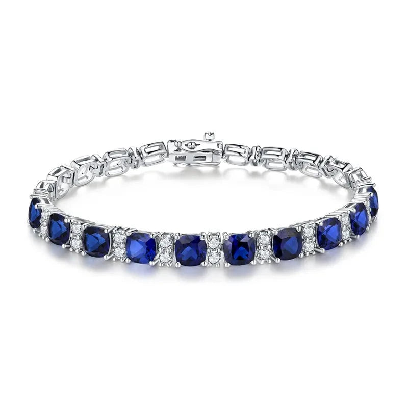 Silver Jewellery Original Created Blue Spinel Bracelet Tennis Bracelets For Women Luxury Gift Wedding Authentic