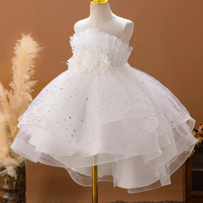 Spring and Summer Girls Decal Sequin Sleeveless Mesh Trailing Princess Dress Wedding Flower Girl Dress