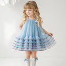 Princess Dress for Kids 1-8 Years Summer Sky Blue Cake Dress for Girls Formal Dresses