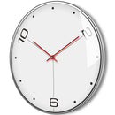 Round wall clock with white face, black numbers, and red hands on a white background. Brand 'Obroi' visible.