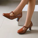 Women T-strap Pumps Round Toe High Heels 6cm Office Ladies Shoes Spring