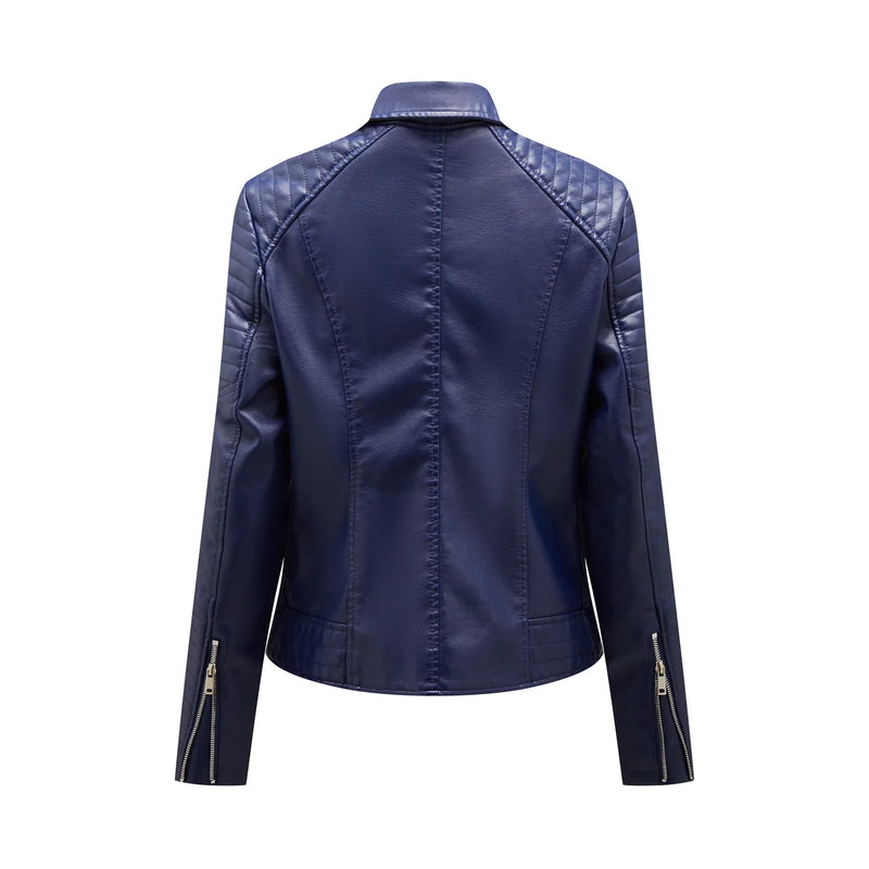 Leather Jackets for Women Twill Leather Short Coat Ladies Lapel Motorcycle