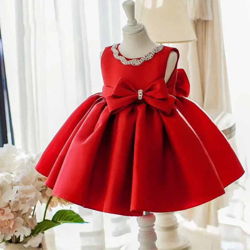 Flower Girl Dress Princess Dress Girl Puffy Dress Red Children's Evening Dress Baby Girl First Birthday Performance Dress Summer