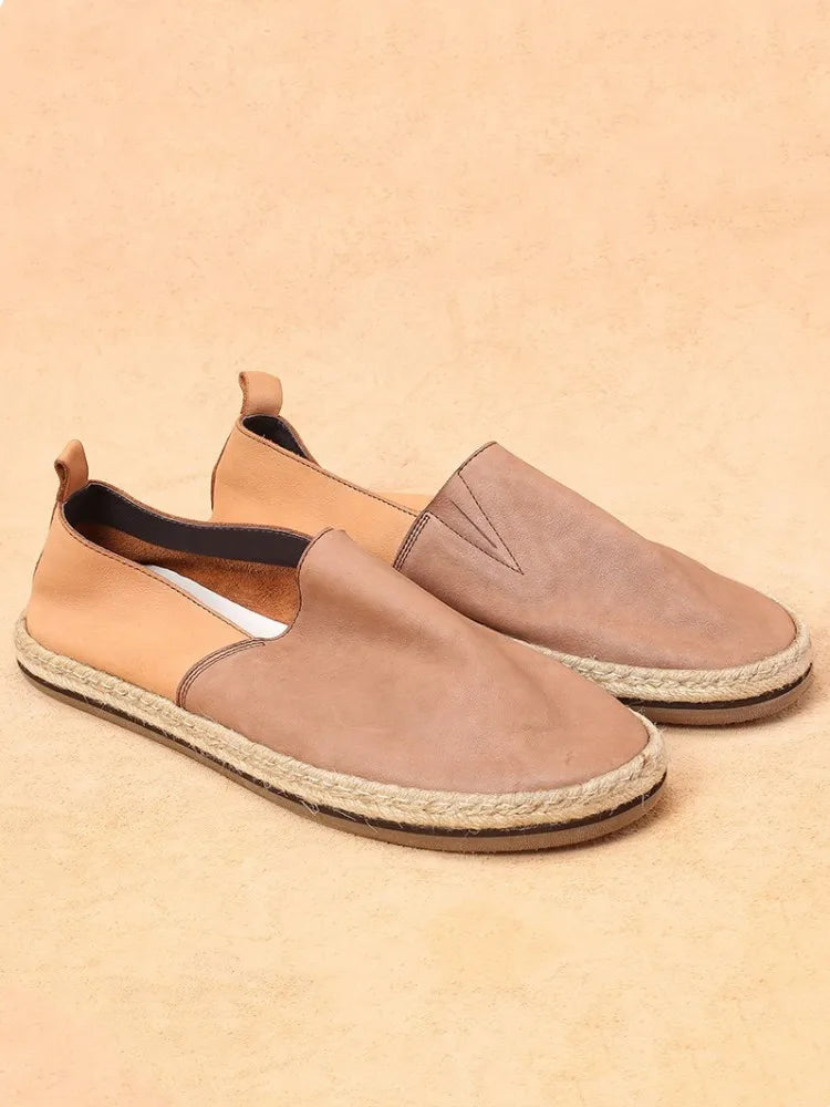 Summer Breathable Genuine Leather Loafers Men Slip-On Daily Casual Flat Shoes Male Vintage