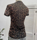 Women T-shirt Mock Neck Short Sleeve Perspective Slim Mesh Tees Summer