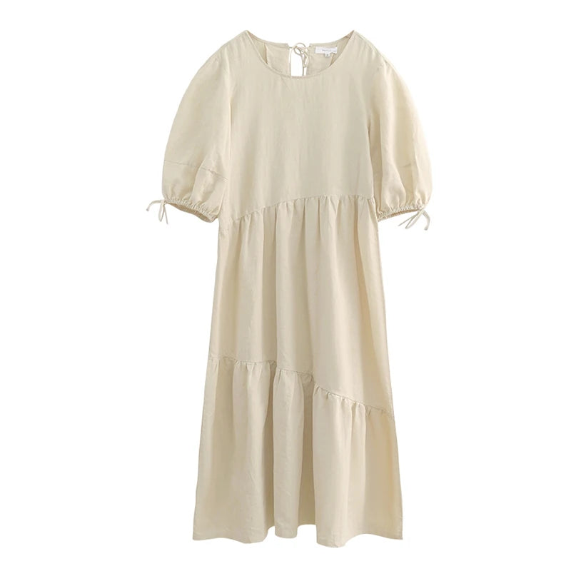 Retro French Style Summer Dress Women Casual Patchwork Bandage Lace Up Fish Tail Birthday Party Dress Long Midi Sundress