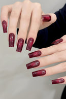 10Pcs Dark Red Nails Medium Length Square Handmade Press On Nails Charms Manicure Reusable Stick-on Nails