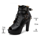 Ladies Shoes Open Toe Thick Heels 12cm Lace Up Buckles Platform 3cm Women Sandals Party