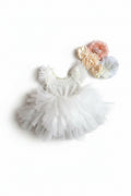 Toddler Girls Beaded Flutter Sleeve Dress Princess Clothes for Wedding Party Birthday Baptism Kids Outfit