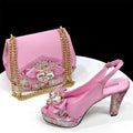 Shoes for Women Rhinestone Peep Toe Bow Gold Italian Shoes and Bag