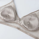 Lining  Silk Satin Bra Women Solid Wire Free Lace Mesh Comfortable Thin Summer