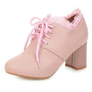 Female Pumps Round Toe Heels 7cm Lace Up Soft Women Shoes